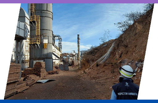 Inspección ambiental en exterior de empresa manufacturera